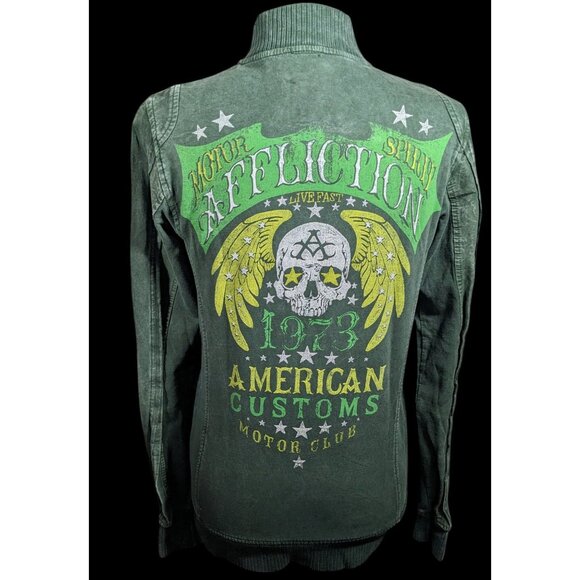 Affliction Gothic American Customs Motor Club Green Jacket - Picture 2 of 13